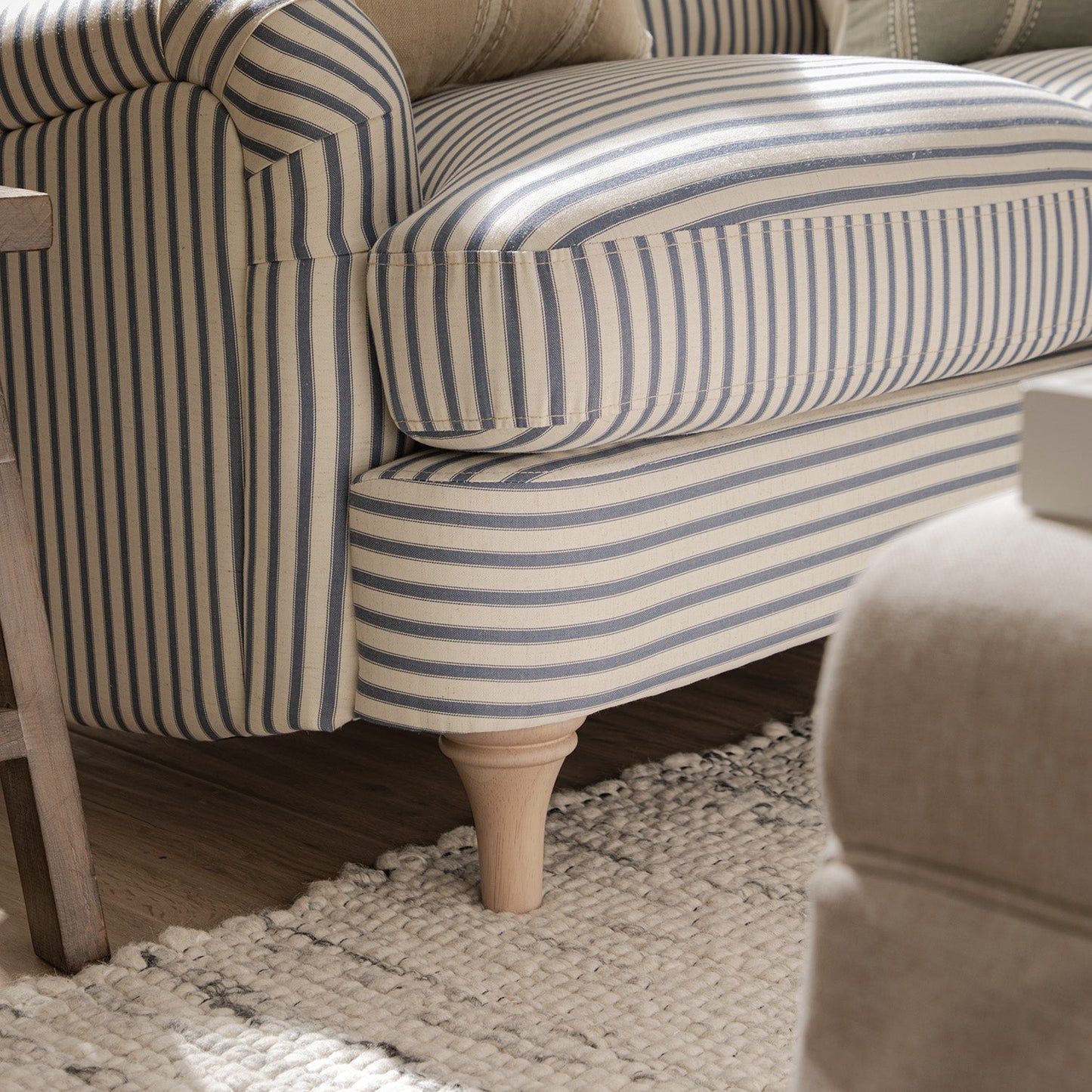 Daphnis Blue Striped Linen Blend Sofa, 2-Seater