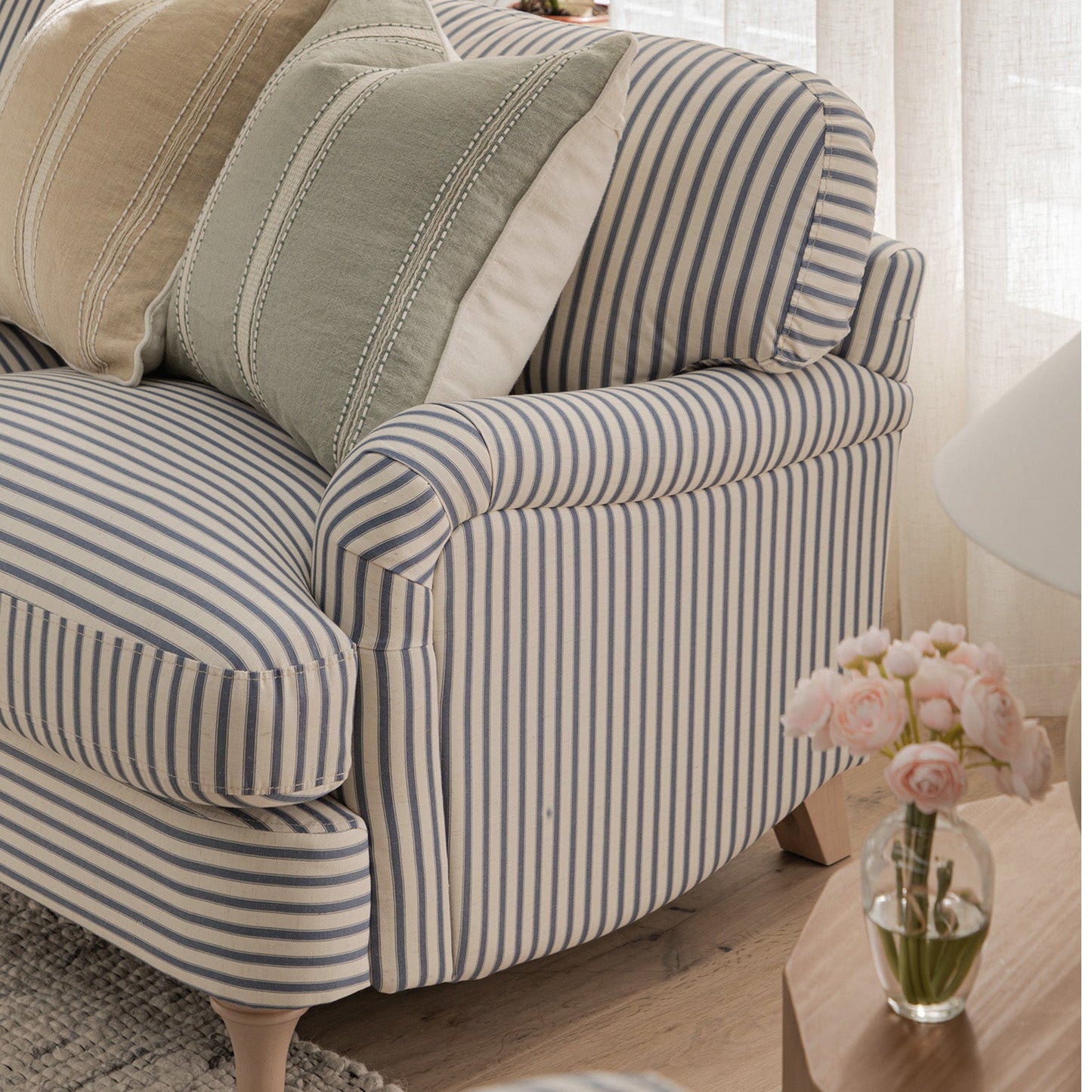 Daphnis Blue Striped Linen Blend Sofa, 2-Seater