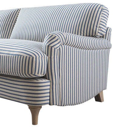 Daphnis Blue Striped Linen Blend Sofa, 3-Seater