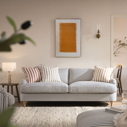 Daphnis Blue Striped Linen Blend Sofa, 3-Seater