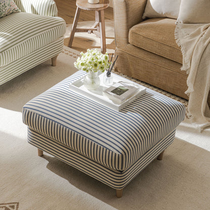 Daphnis Blue Striped Linen Blend Footstool