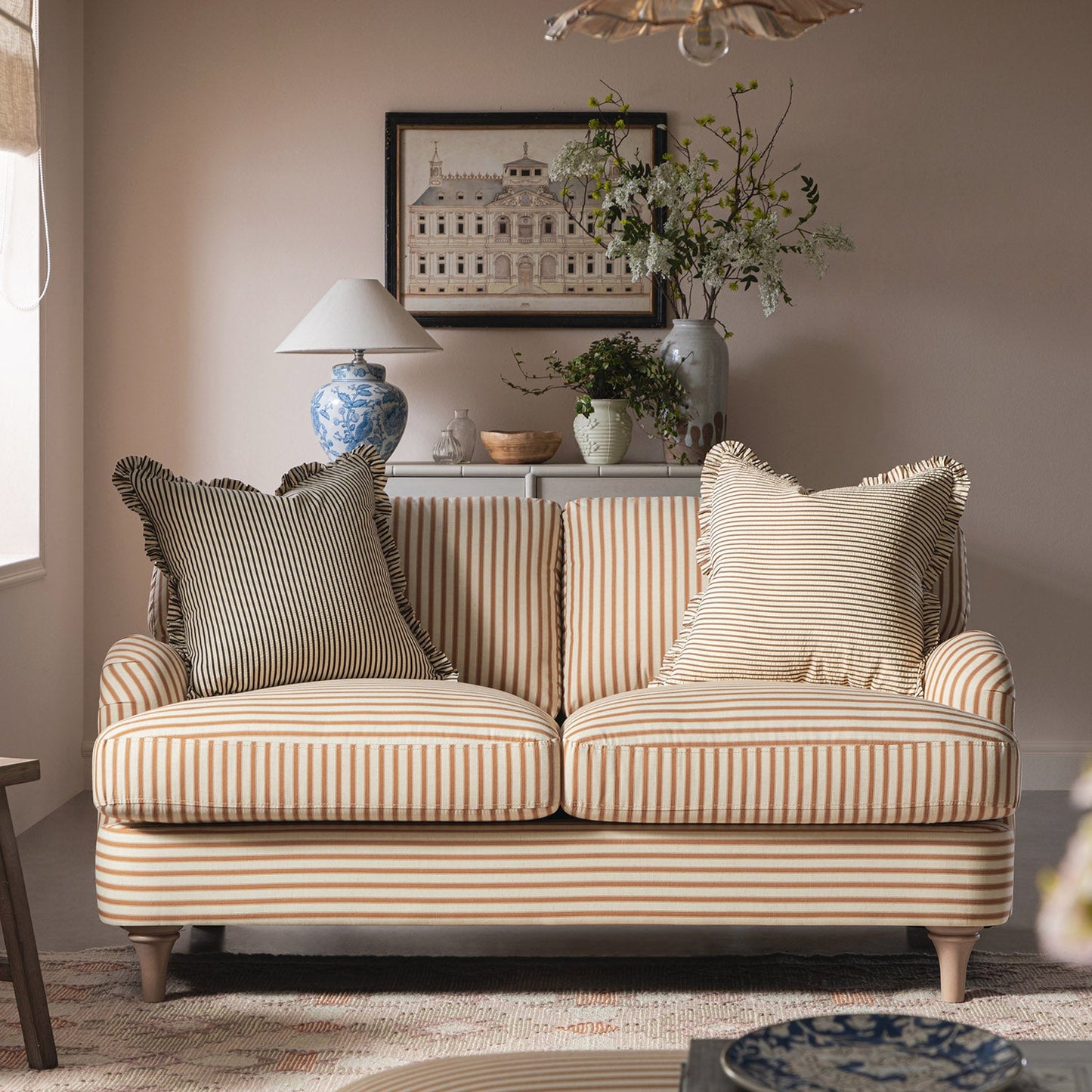 Daphnis Ochre Striped Linen Blend Sofa, 2-Seater