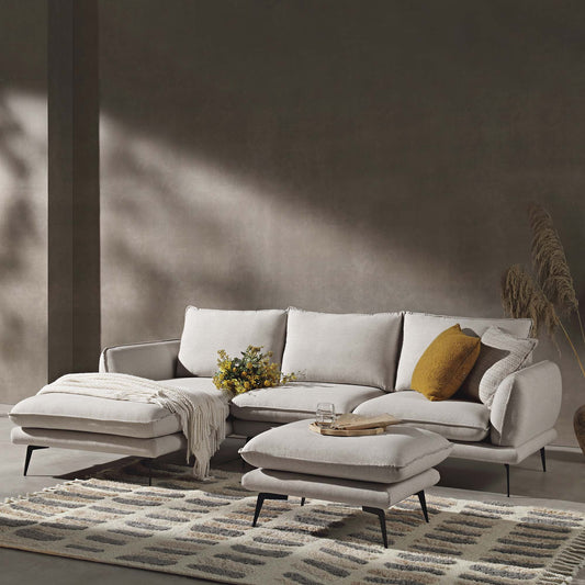 Obriel Oatmeal Fabric Sofa, Grande Chaise Sofa Left Hand Facing