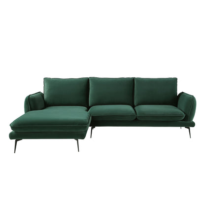 Obriel Forest Green Velvet Sofa, Grande Chaise Sofa Left Hand Facing