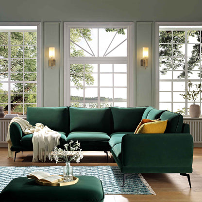 Obriel Forest Green Velvet Grande Corner Sofa
