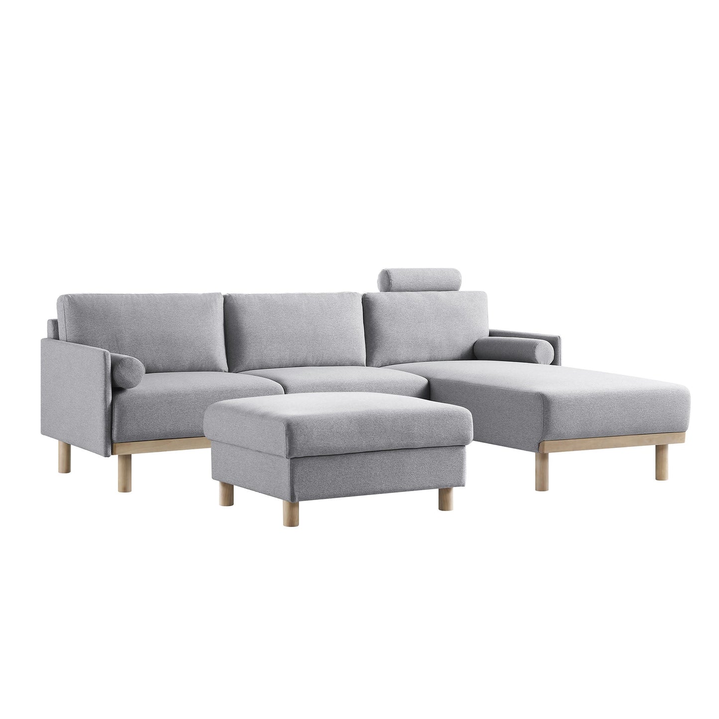 Timber Grey Marl Fabric Sofa, Large 3-Seater Chaise Sofa Right Hand Facing