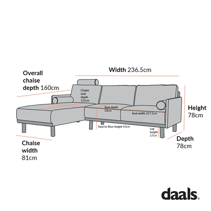 Timber Fern Green Velvet Sofa, Large 3-Seater Chaise Sofa Left Hand Facing