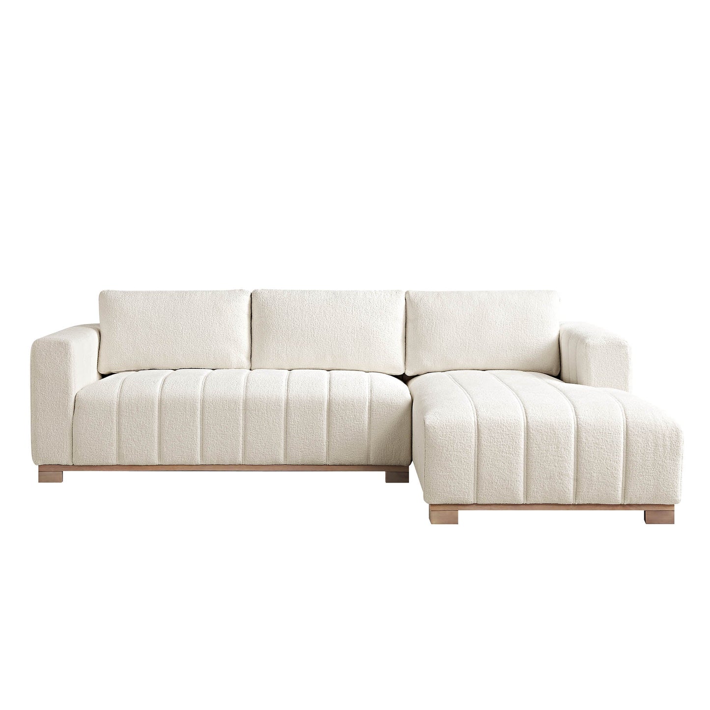 Belsize Beige Boucle Sofa with Wooden Base, Large Chaise Right Hand Facing