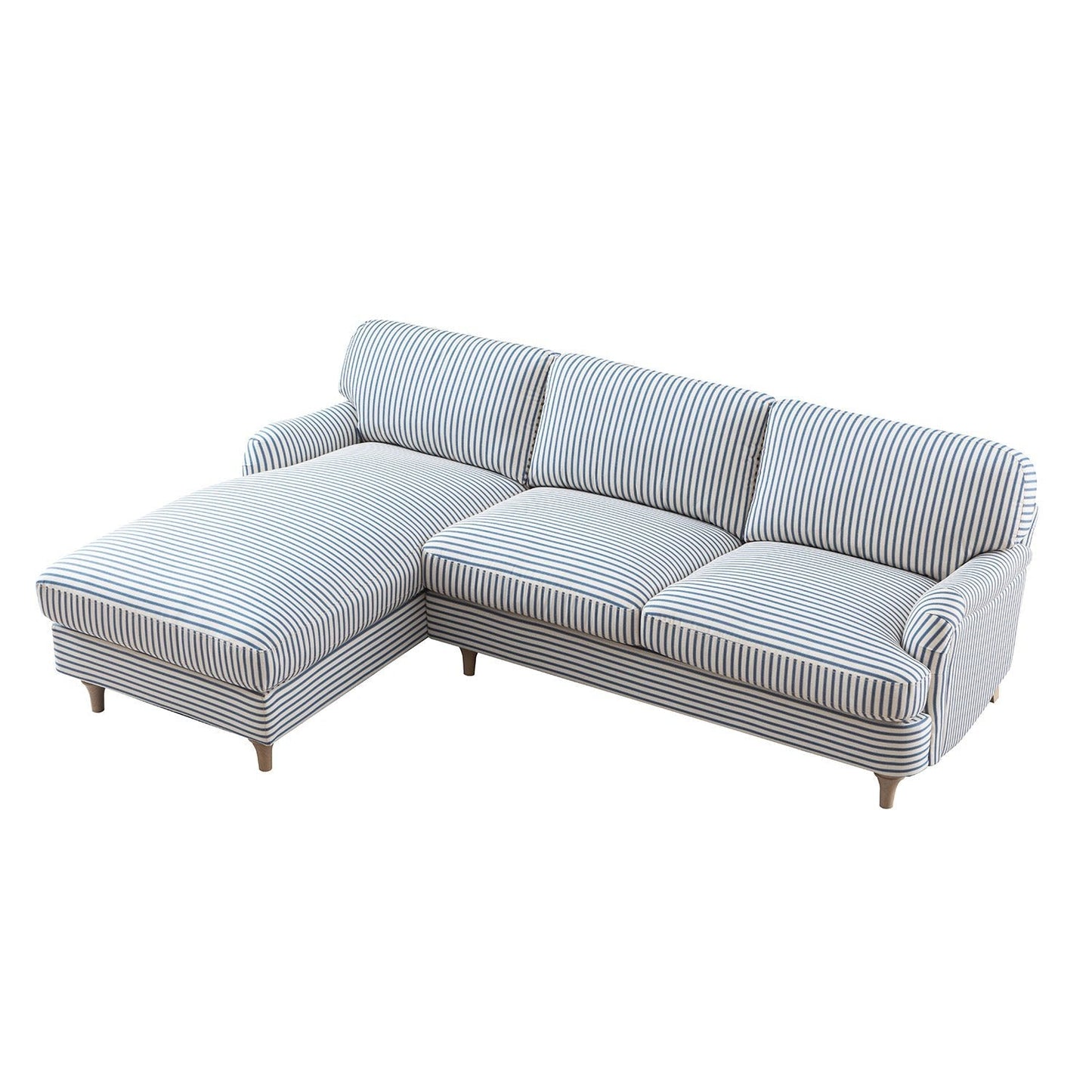 Daphnis Blue Striped Linen Blend Sofa, Grande Chaise Sofa Left Hand Facing