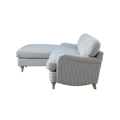 Daphnis Blue Striped Linen Blend Sofa, Grande Chaise Sofa Left Hand Facing