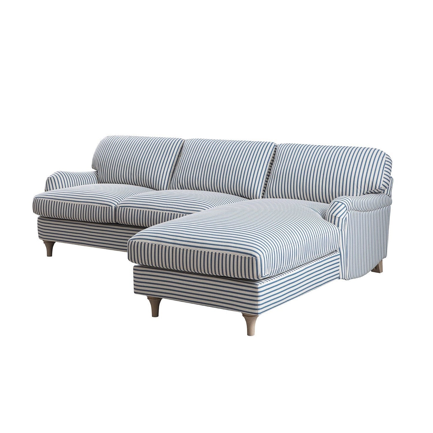 Daphnis Blue Striped Linen Blend Sofa, Grande Chaise Sofa Right Hand Facing