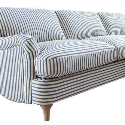 Daphnis Blue Striped Linen Blend Sofa, Grande Chaise Sofa Right Hand Facing
