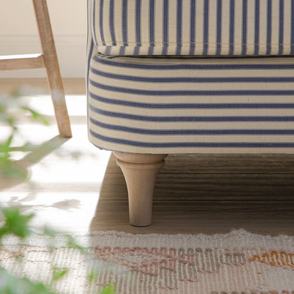 Daphnis Blue Striped Linen Blend Sofa, Grande Chaise Sofa Right Hand Facing