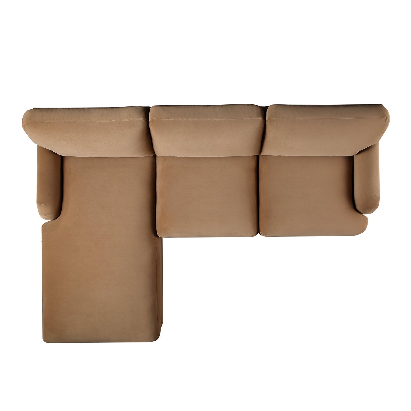 Daphnis Camel Velvet Sofa, Grande Chaise Sofa Left Hand Facing