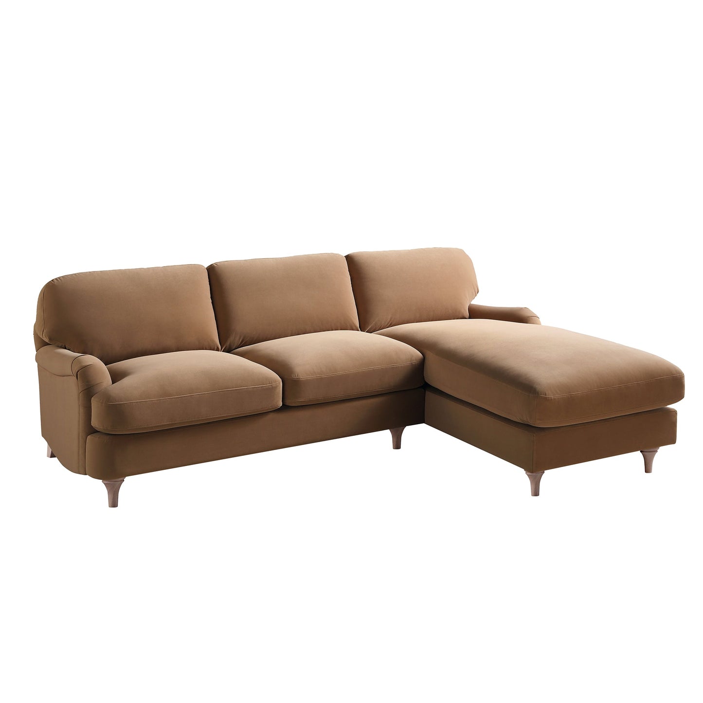 Daphnis Camel Velvet Sofa, Grande Chaise Sofa Right Hand Facing