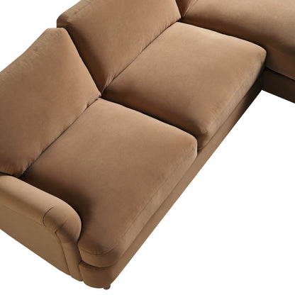 Daphnis Camel Velvet Sofa, Grande Chaise Sofa Right Hand Facing
