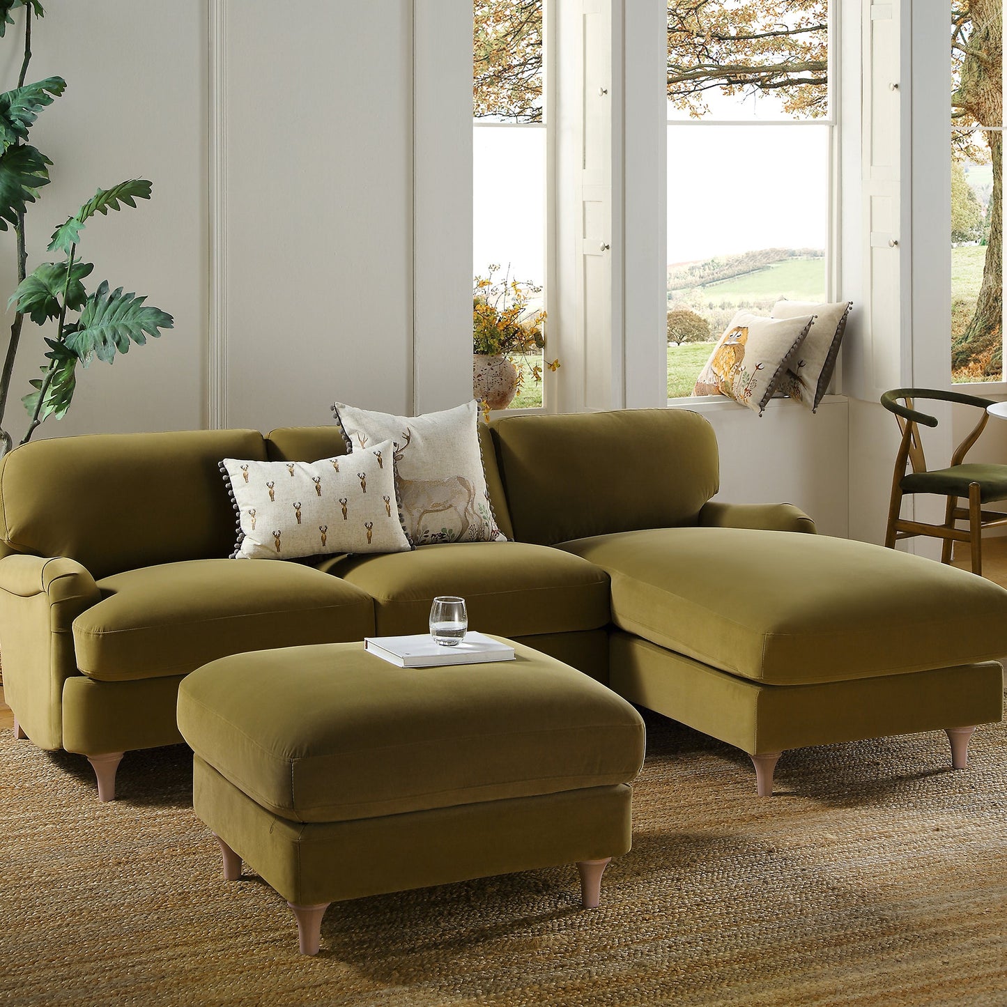 Daphnis Fudge Velvet Sofa, Grande Chaise Sofa Right Hand Facing