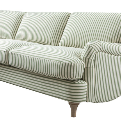 Daphnis Green Striped Linen Blend Sofa, Grande Chaise Sofa Left Hand Facing