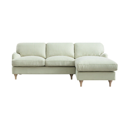 Daphnis Green Striped Linen Blend Sofa, Grande Chaise Sofa Right Hand Facing