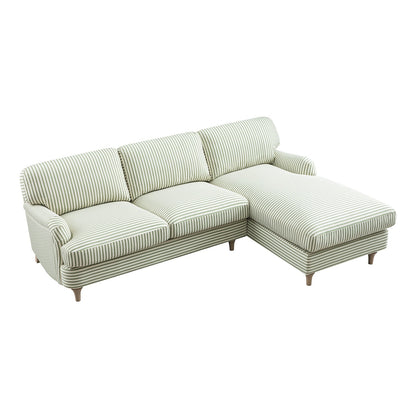 Daphnis Green Striped Linen Blend Sofa, Grande Chaise Sofa Right Hand Facing