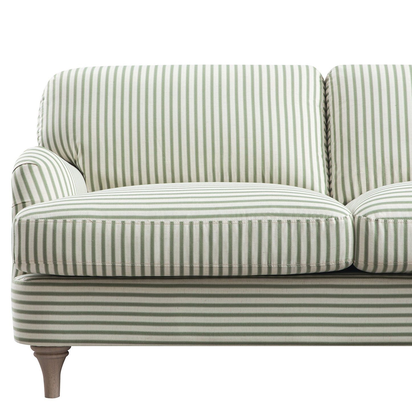 Daphnis Green Striped Linen Blend Sofa, Grande Chaise Sofa Right Hand Facing