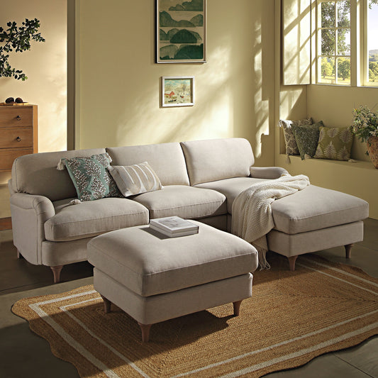 Daphnis Oatmeal Fabric Sofa, Grande Chaise Sofa Right Hand Facing