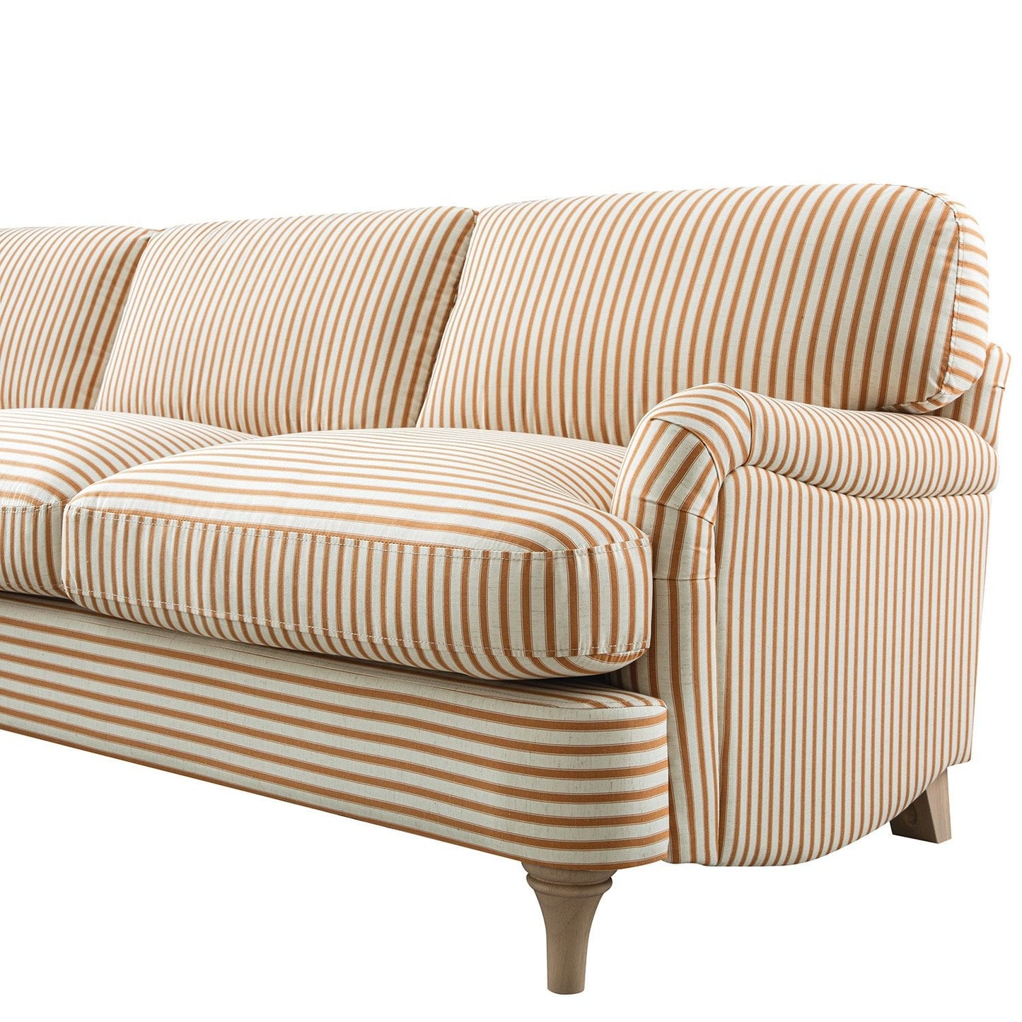 Daphnis Ochre Striped Linen Blend Sofa, Grande Chaise Sofa Left Hand Facing