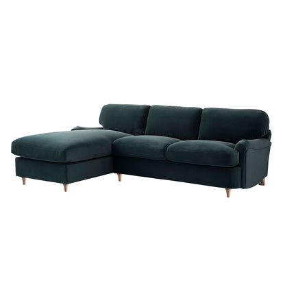 Daphnis Aegean Blue Velvet Sofa Bed, Grande Chaise Left Hand Facing