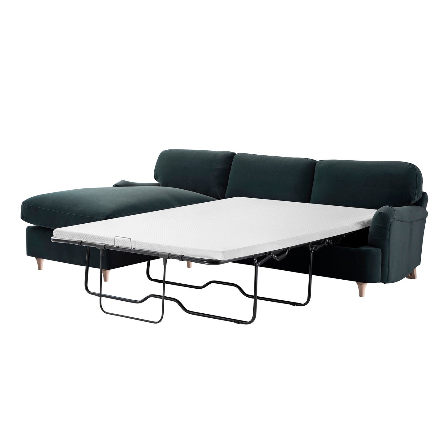 Daphnis Aegean Blue Velvet Sofa Bed, Grande Chaise Left Hand Facing