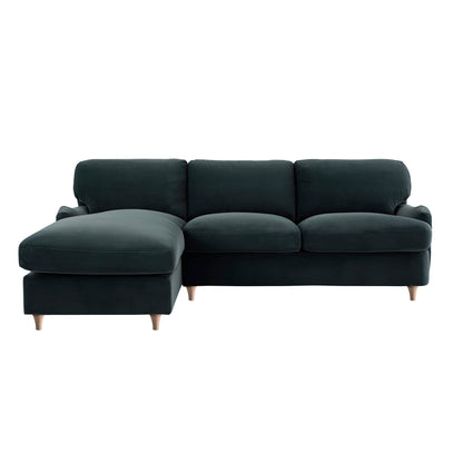 Daphnis Aegean Blue Velvet Sofa Bed, Grande Chaise Left Hand Facing