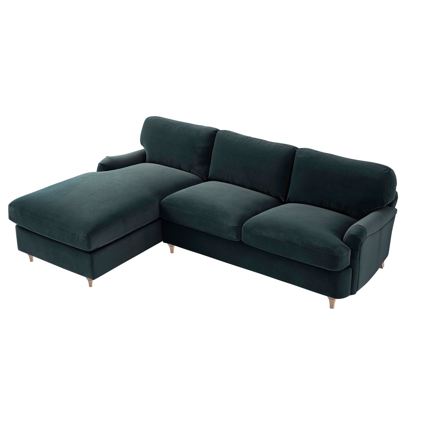 Daphnis Aegean Blue Velvet Sofa Bed, Grande Chaise Left Hand Facing