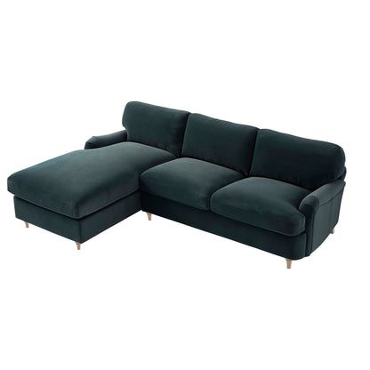 Daphnis Aegean Blue Velvet Sofa Bed, Grande Chaise Left Hand Facing