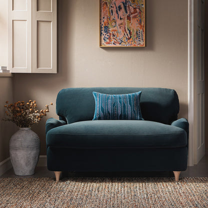 Daphnis Aegean Blue Velvet Sofa Bed, Loveseat