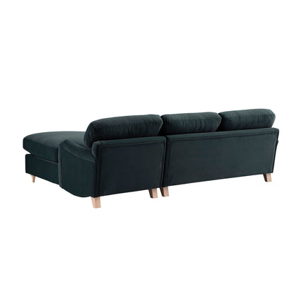 Daphnis Aegean Blue Velvet Sofa Bed, Grande Chaise Right Hand Facing