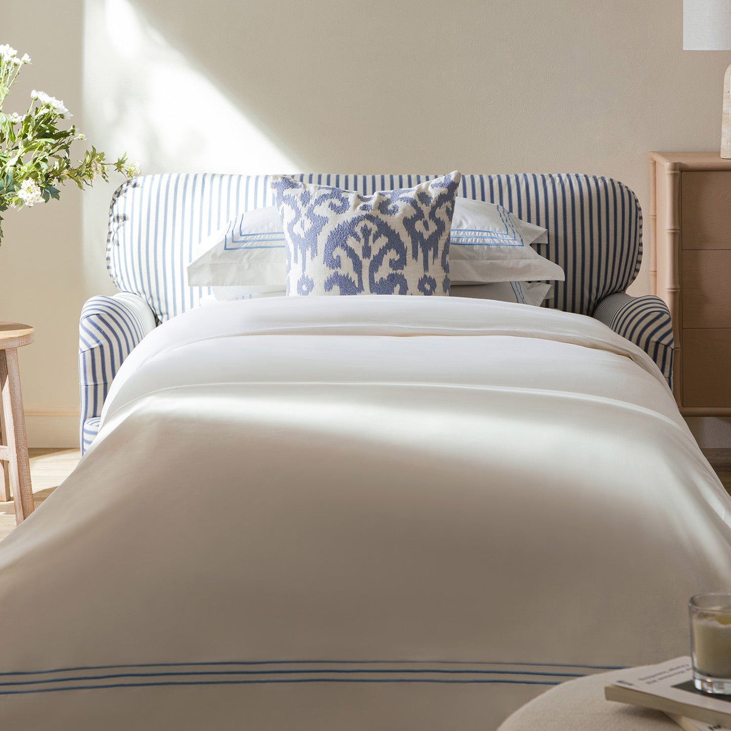 Daphnis Blue Striped Linen Blend Fabric Sofa Bed, Loveseat