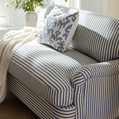 Daphnis Blue Striped Linen Blend Fabric Sofa Bed, Loveseat
