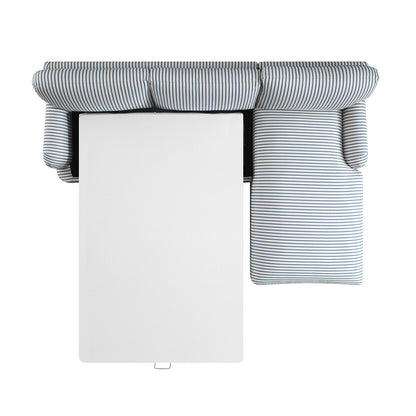 Daphnis Blue Striped Linen Blend Sofa Bed, Grande Chaise Right Hand Facing