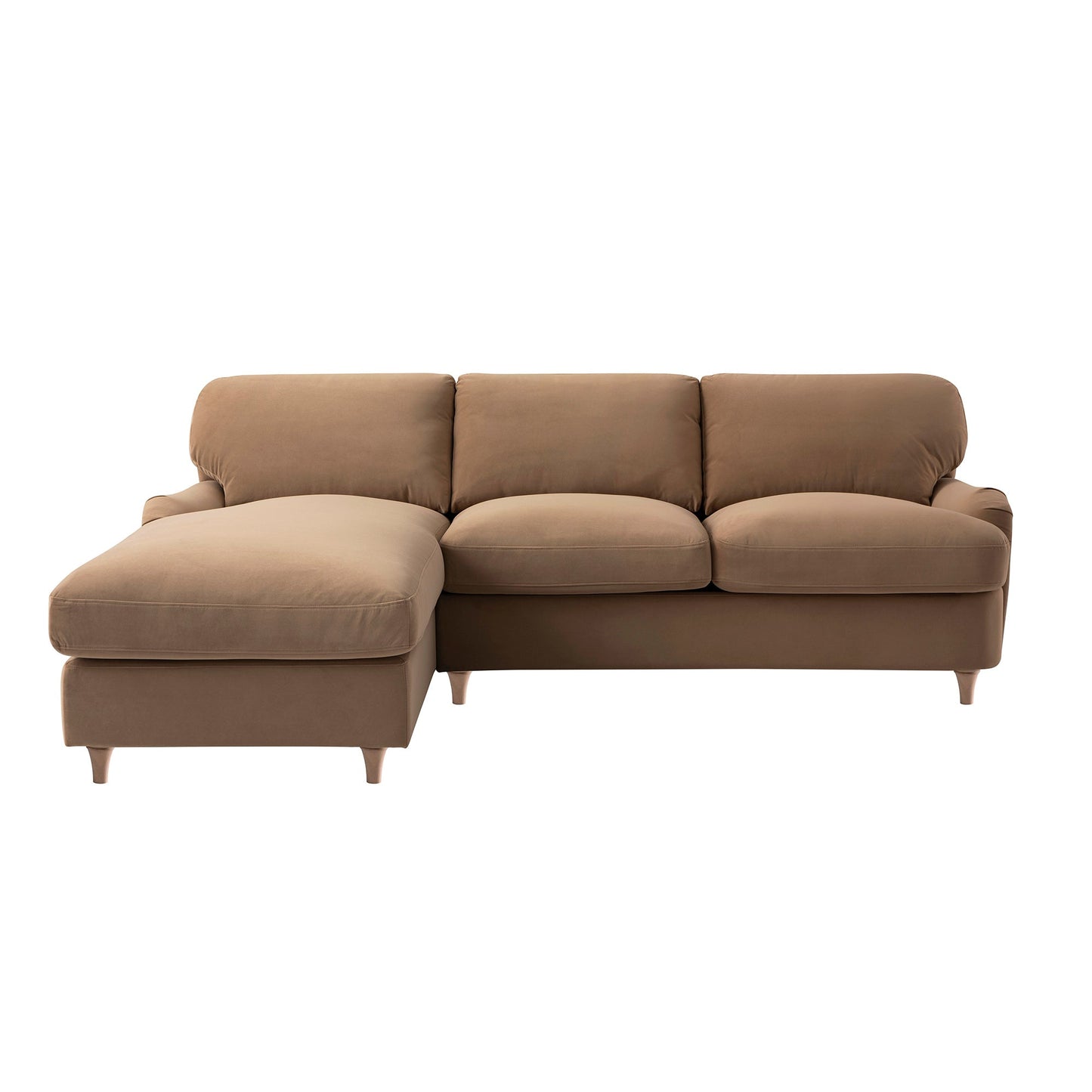 Daphnis Camel Velvet Sofa Bed, Grande Chaise Left Hand Facing