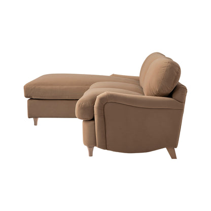 Daphnis Camel Velvet Sofa Bed, Grande Chaise Left Hand Facing