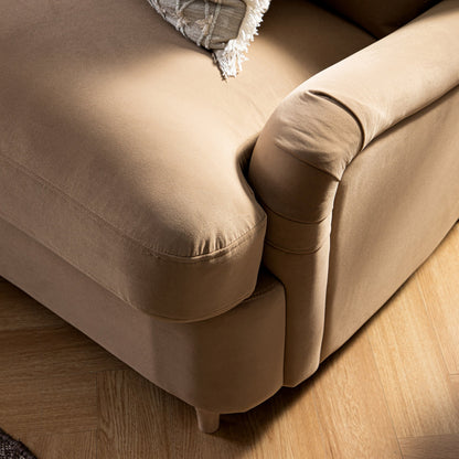 Daphnis Camel Velvet Sofa Bed, Grande Chaise Left Hand Facing