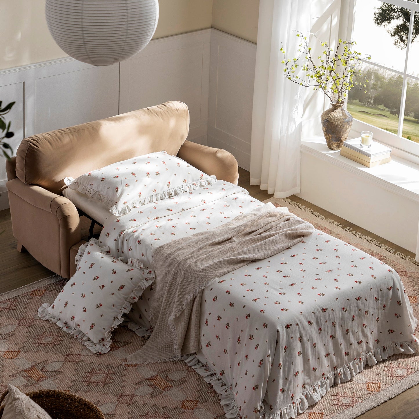 Daphnis Camel Velvet Sofa Bed, Loveseat