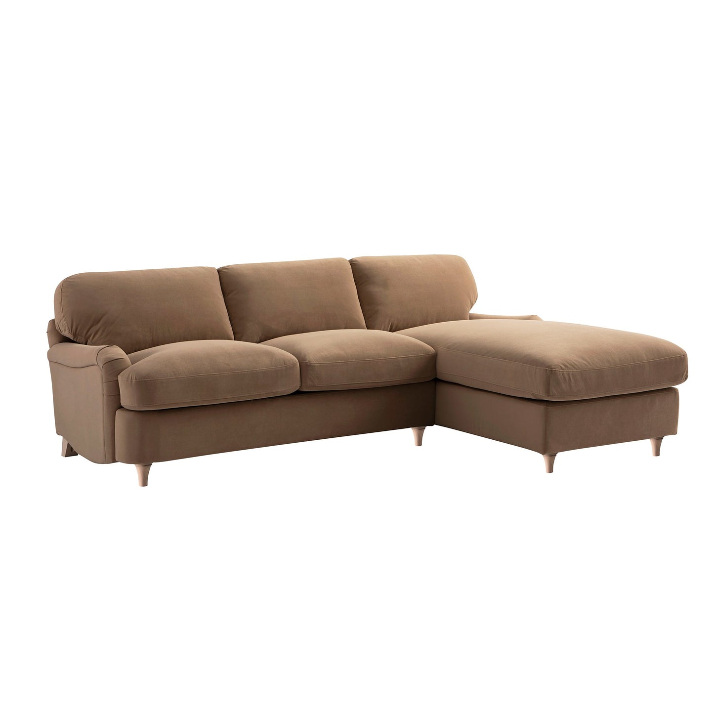 Daphnis Camel Velvet Sofa Bed, Grande Chaise Right Hand Facing