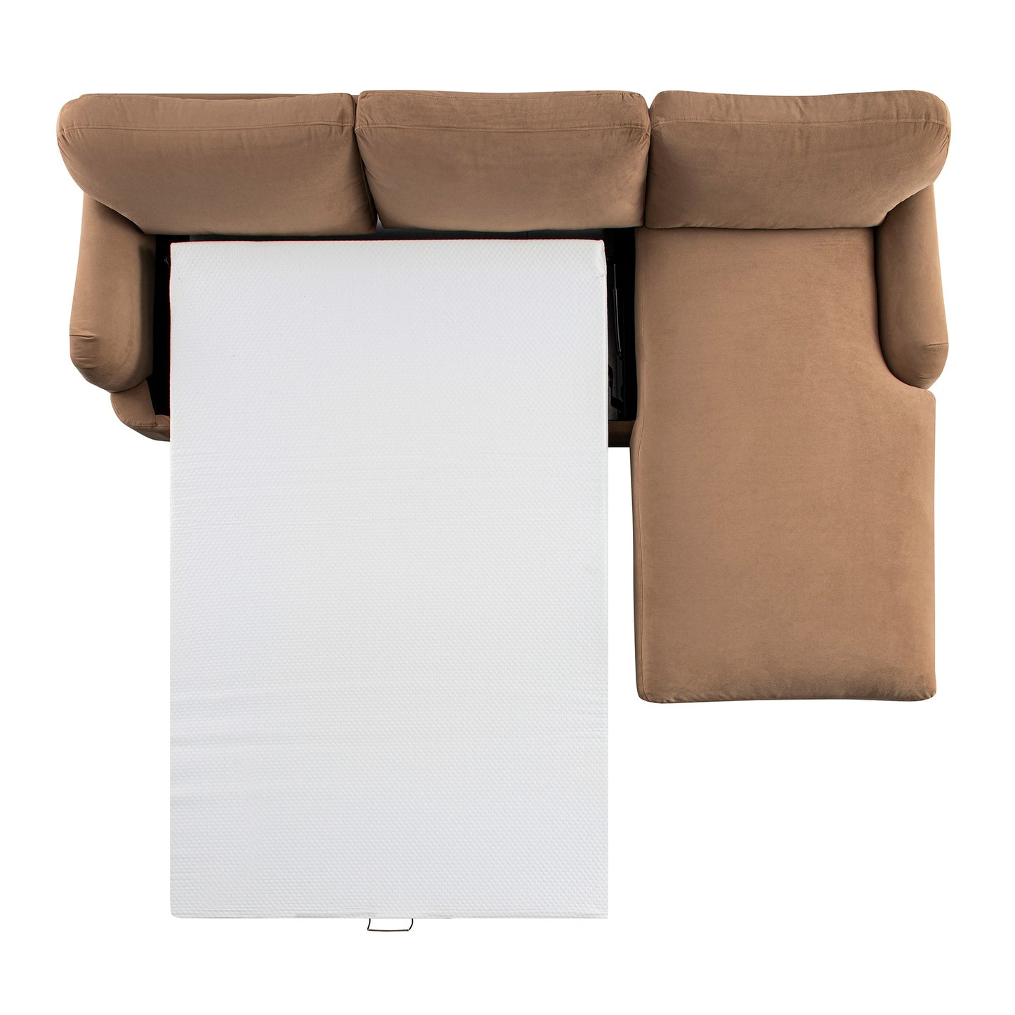 Daphnis Camel Velvet Sofa Bed, Grande Chaise Right Hand Facing