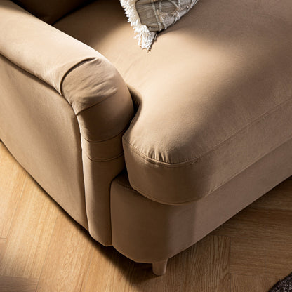 Daphnis Camel Velvet Sofa Bed, Grande Chaise Right Hand Facing