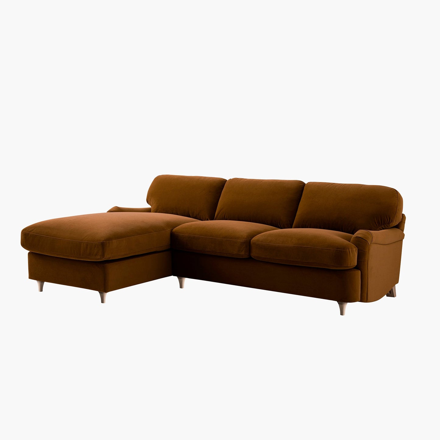 Daphnis Cinnamon Velvet Sofa Bed, Grande Chaise Left Hand Facing