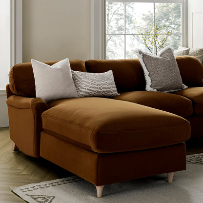 Daphnis Cinnamon Velvet Sofa Bed, Grande Chaise Left Hand Facing