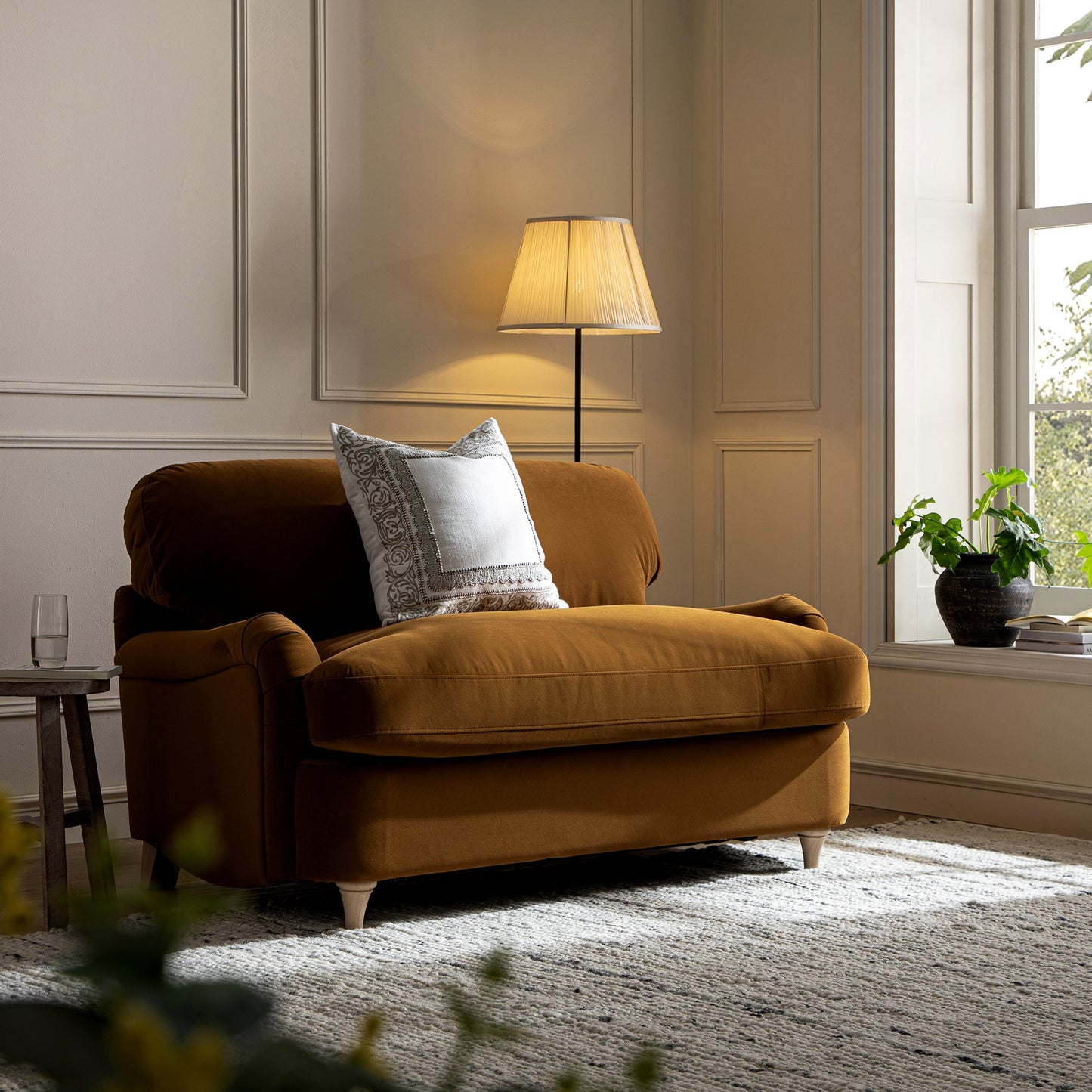 Daphnis Cinnamon Velvet Sofa Bed, Loveseat