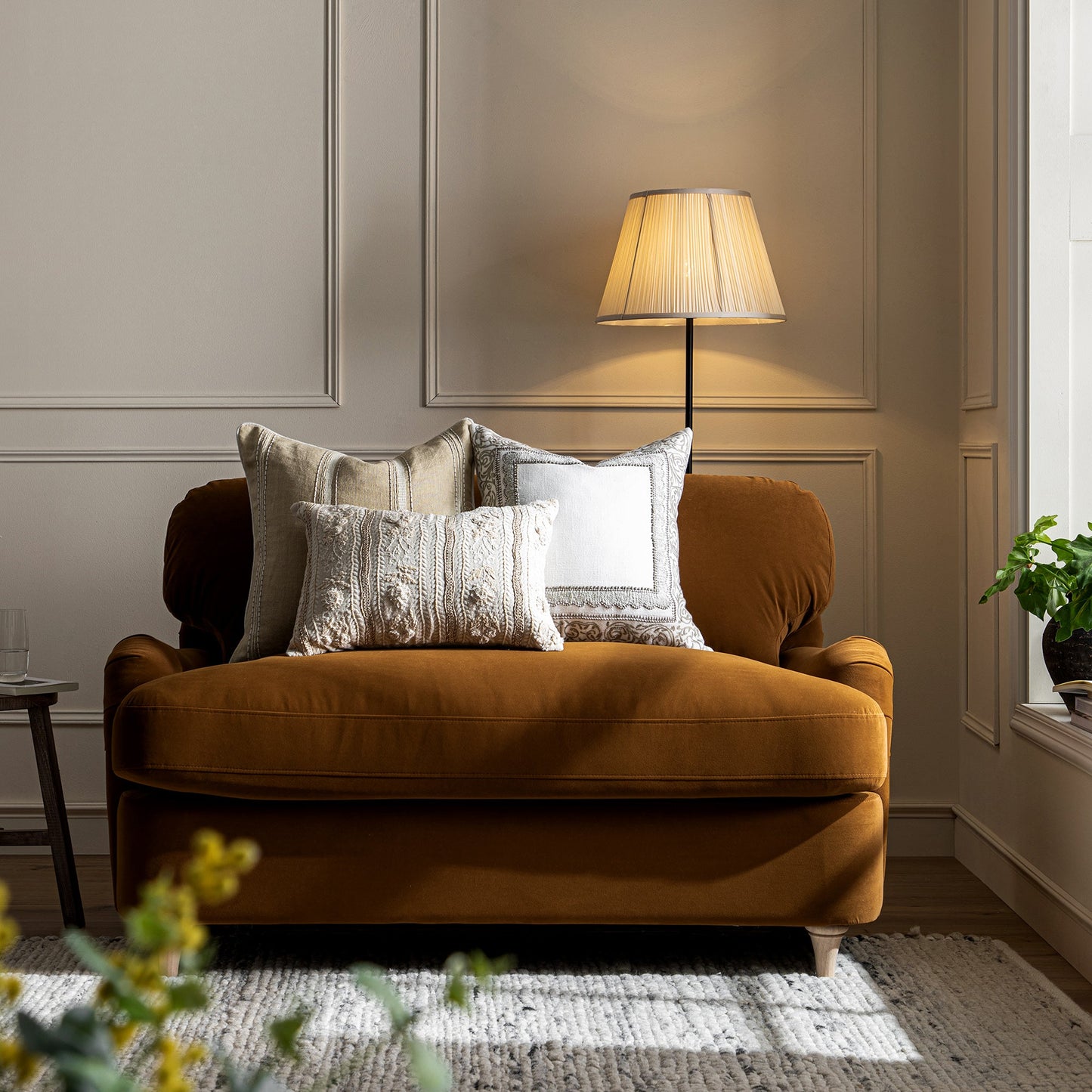 Daphnis Cinnamon Velvet Sofa Bed, Loveseat