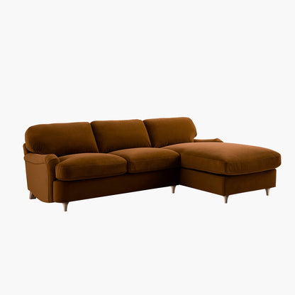 Daphnis Cinnamon Velvet Sofa Bed, Grande Chaise Sofa Right Hand Facing