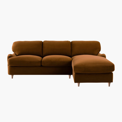 Daphnis Cinnamon Velvet Sofa Bed, Grande Chaise Sofa Right Hand Facing